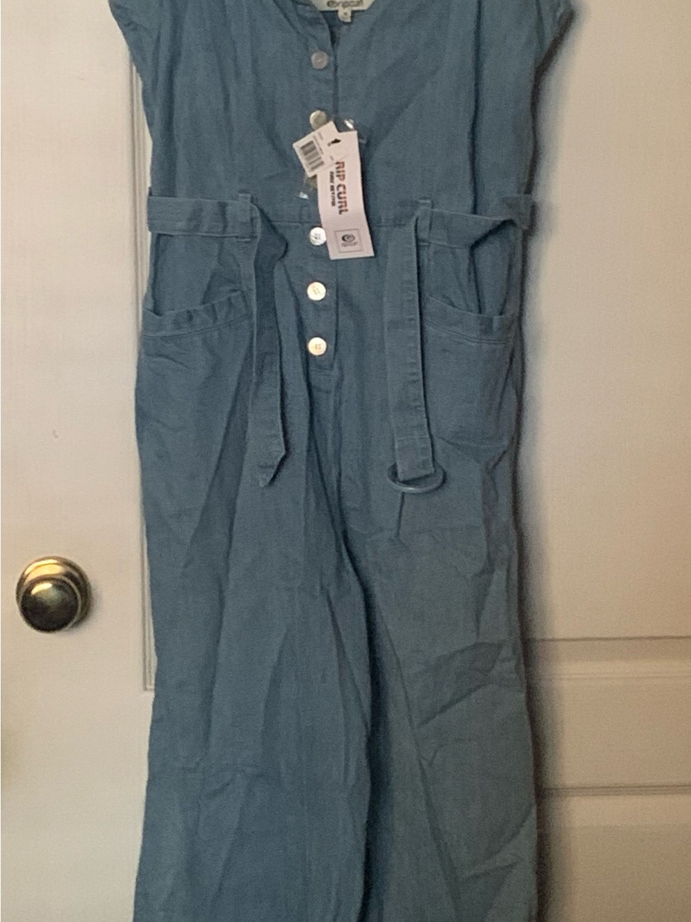 Rip Curl Light Blue Button-Front Wide-Leg Golden Days Jumpsuit
